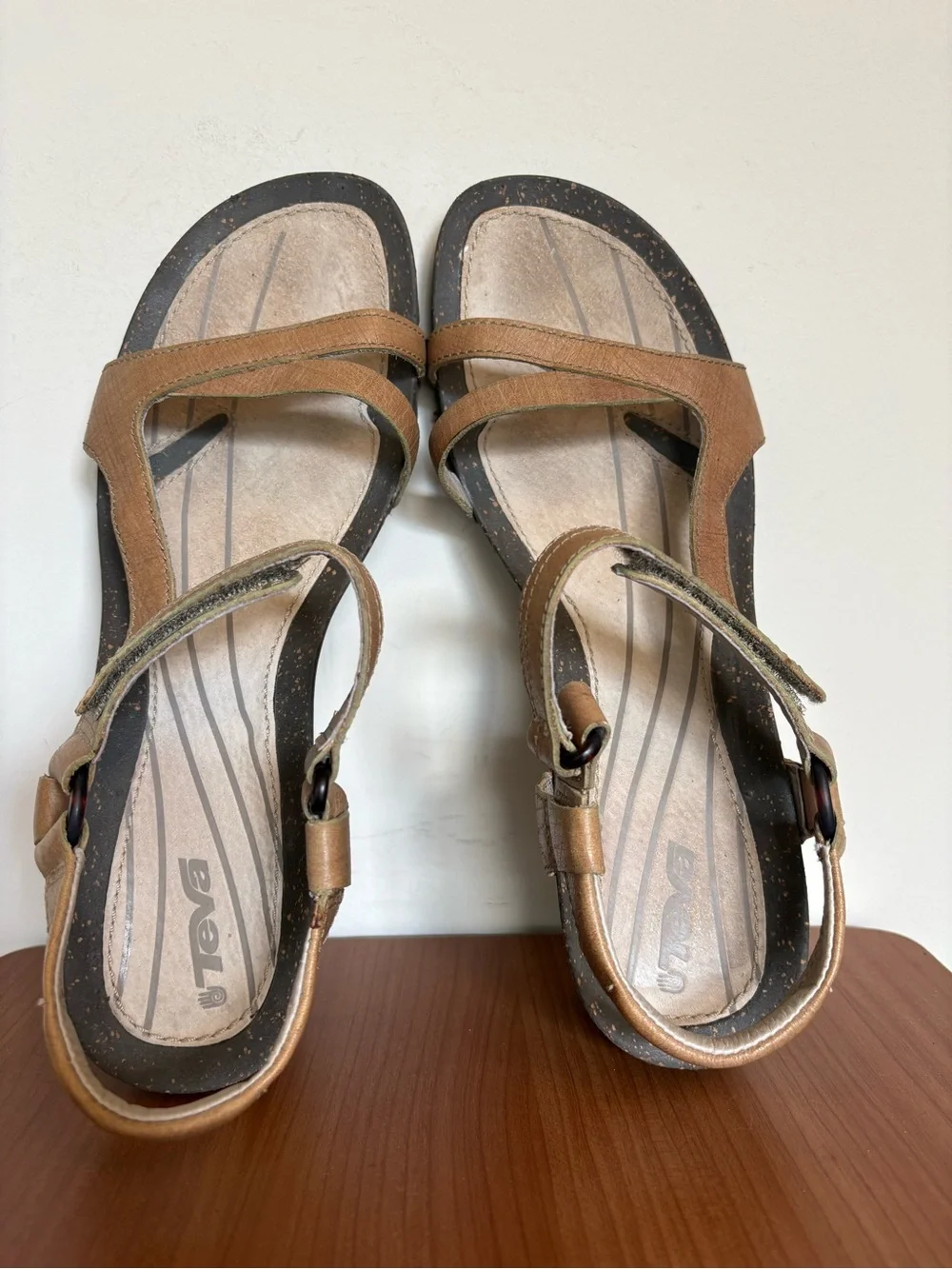 Teva Cabrillo Cross Strap Tan Leather Wedge Sandals US Size 11